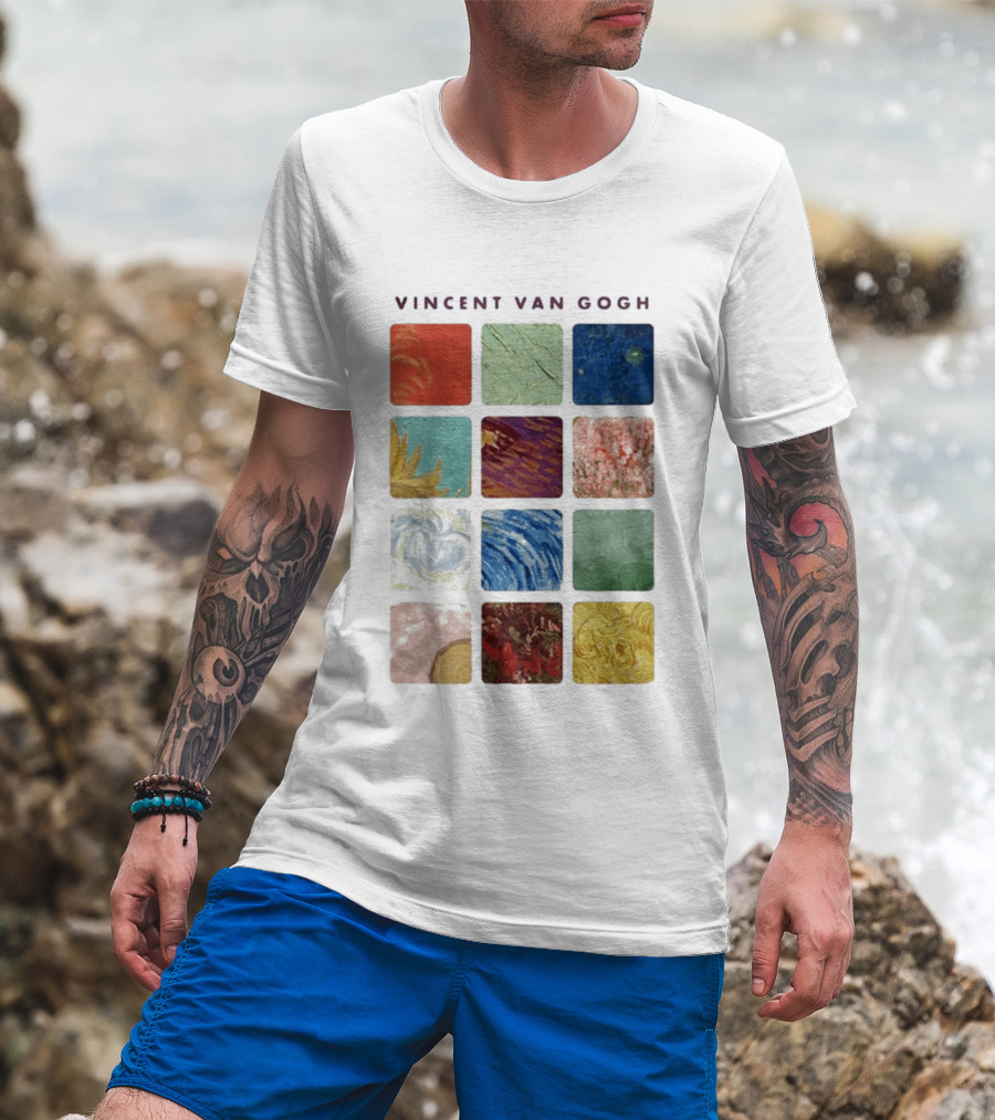 Vincent Van Gogh Paintings Iconic Colors Squares T-Shirt
