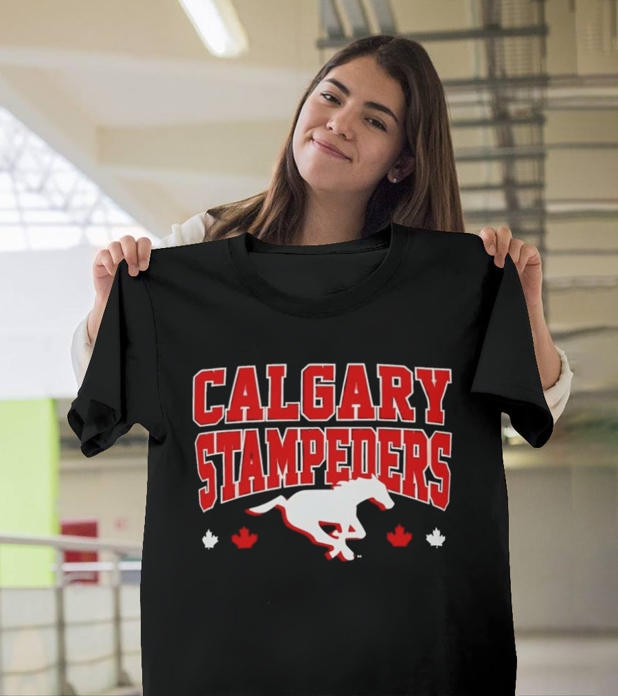 Calgary Stampeders Running Horse Maple Leaf Red Team Spirit T-Shirt