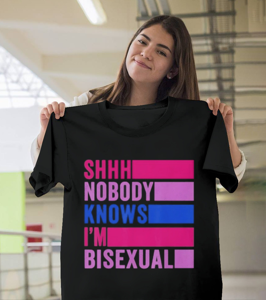 Shhh Nobody Knows I'm Bisexual Bright Colorful Text Pride T-Shirt