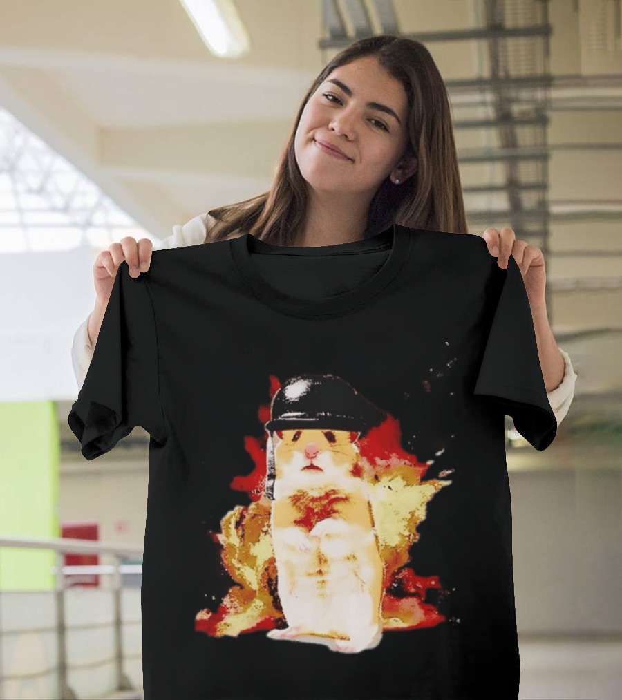 Shocked Hamster Military Helmet Watercolor Explosion T-Shirt