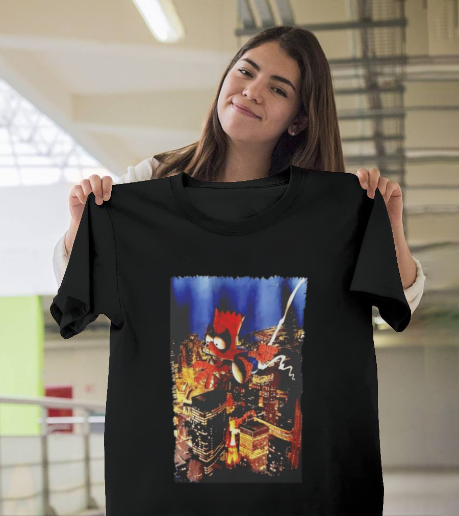 Spider Bart Bartman Swinging Through Cityscape Mexican T-Shirt