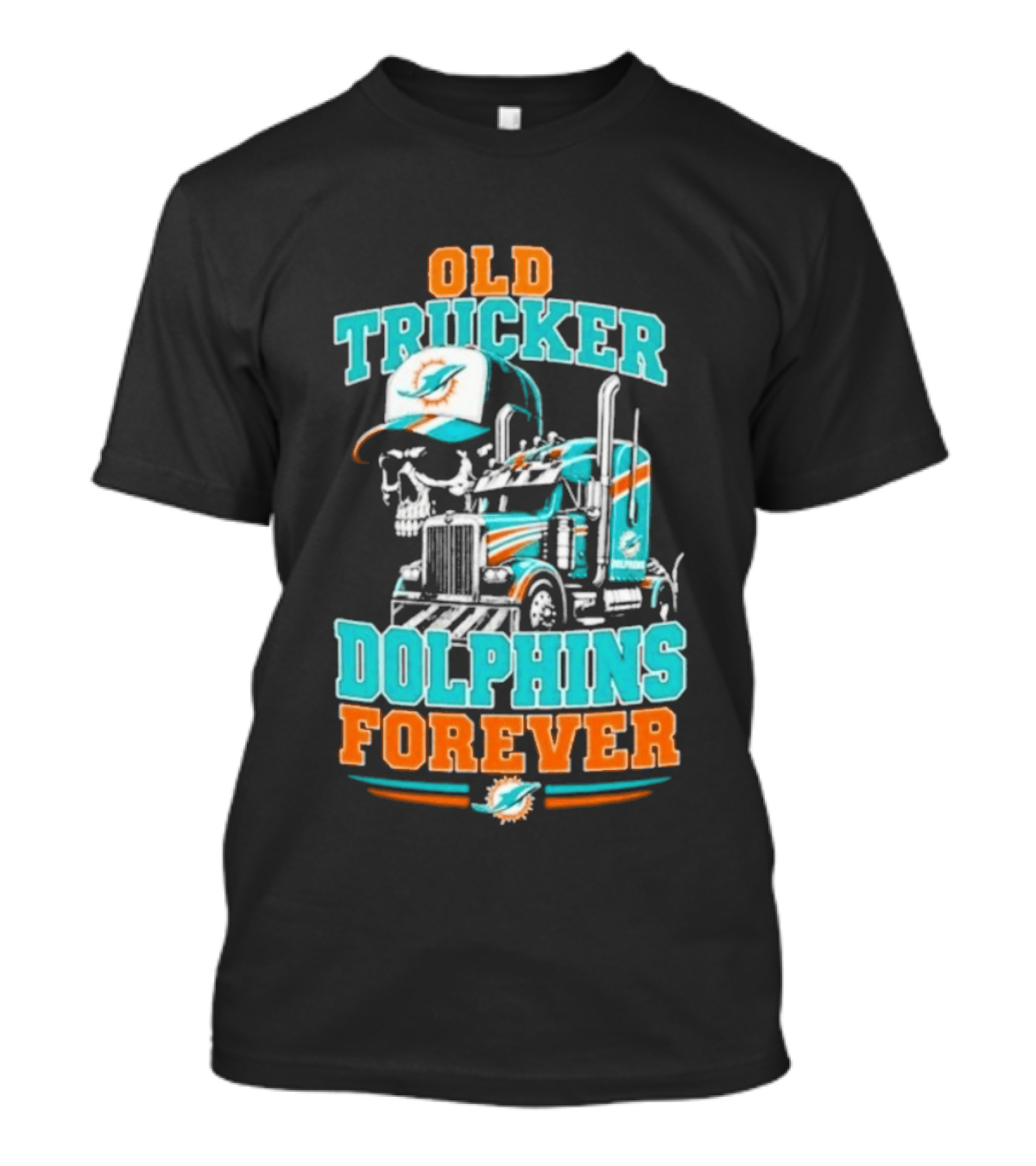 Old Trucker Dolphins Forever Skull T-Shirt