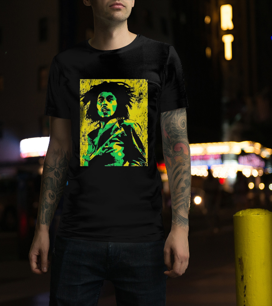 Bob Marley One Love Reggae Art Green Yellow T-Shirt