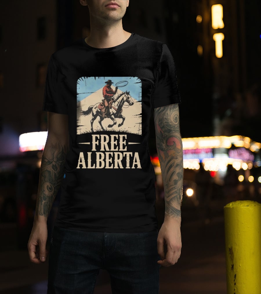 Cowboy Riding Horse Free Alberta Western Spirit T-Shirt