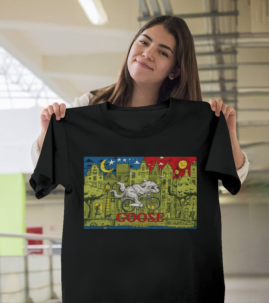 Goose Amsterdam Netherlands 5 27 2026 Midnight Sun Bicycle Art Cityscape T-Shirt