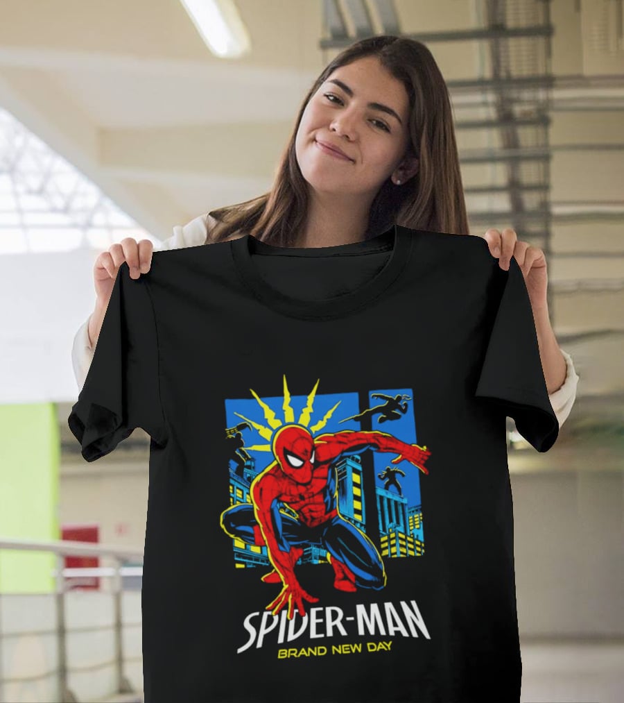 Spider Man Brand New Day Marvel Comics Dynamic Cityscape Action T-Shirt