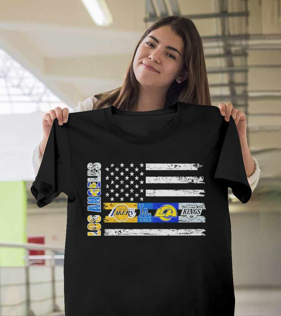 Los Angeles Lakers Dodgers Rams Kings Flag Stars And Stripes T-Shirt