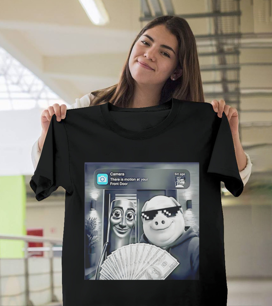 Tung Tung Tung Sahur John Pork Black Glasses Meme Camera Motion At Your Front Door T-Shirt