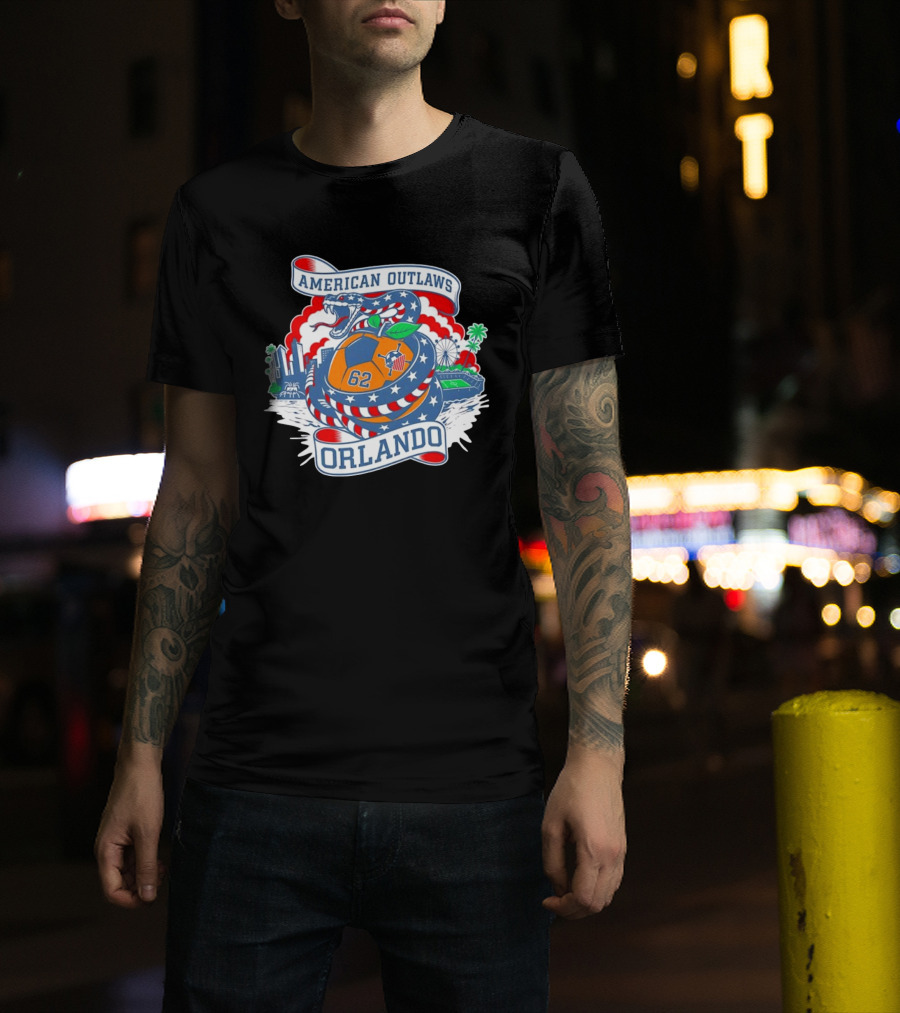 American Outlaws Orlando Snake Soccer Ball Skyline Ferris Wheel Stadium 62 T-Shirt