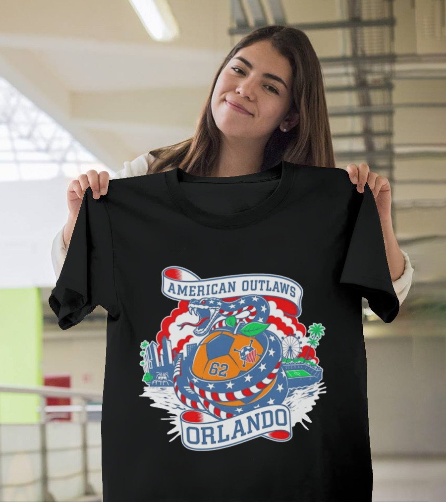American Outlaws Orlando Snake Soccer Ball Skyline Ferris Wheel Stadium 62 T-Shirt