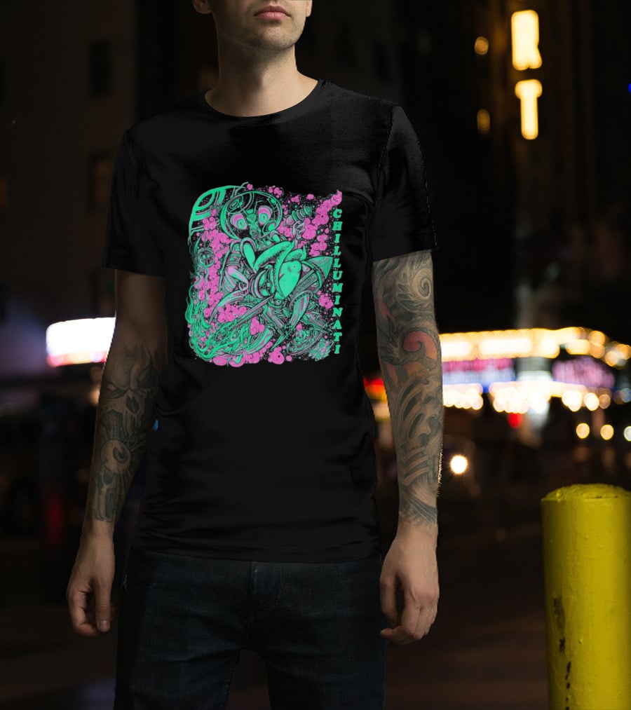 Chilluminati Alien Mantid Retro Comic Style Psychedelic T-Shirt