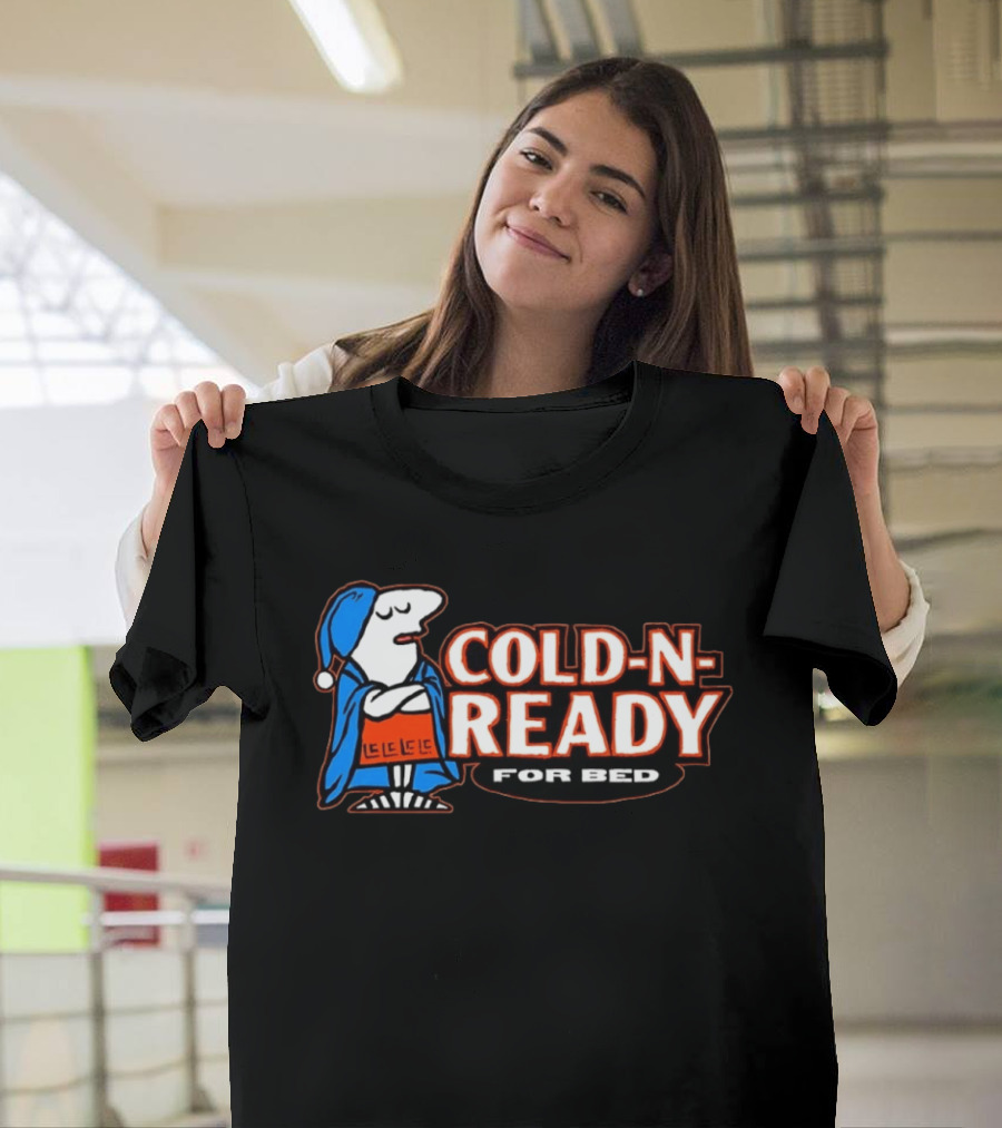 Cold N Ready For Bed Sleepy Cartoon Character In Blue Nightcap And Red Blanket T-Shirt