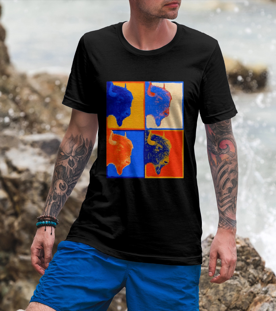 Colorful Pop Bison Grid Andy Warhol T-Shirt