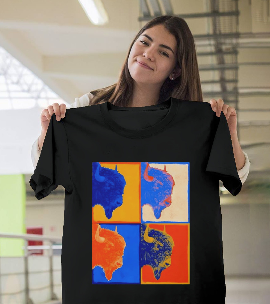 Colorful Pop Bison Grid Andy Warhol T-Shirt