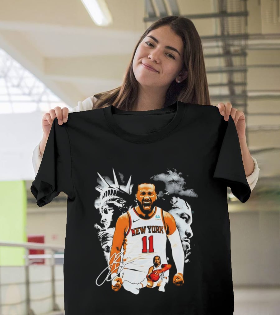 New York 11 Jalen Brunson Statue Of Liberty Basketball Player Image T-Shirt