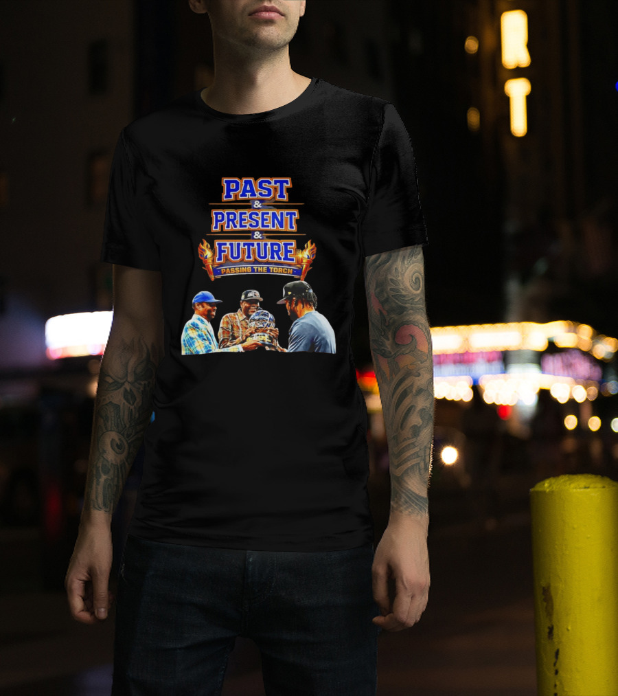 New York Knicks Past Present Future Passing The Torch Walt Frazier Patrick Ewing Jalen Brunson T-Shirt