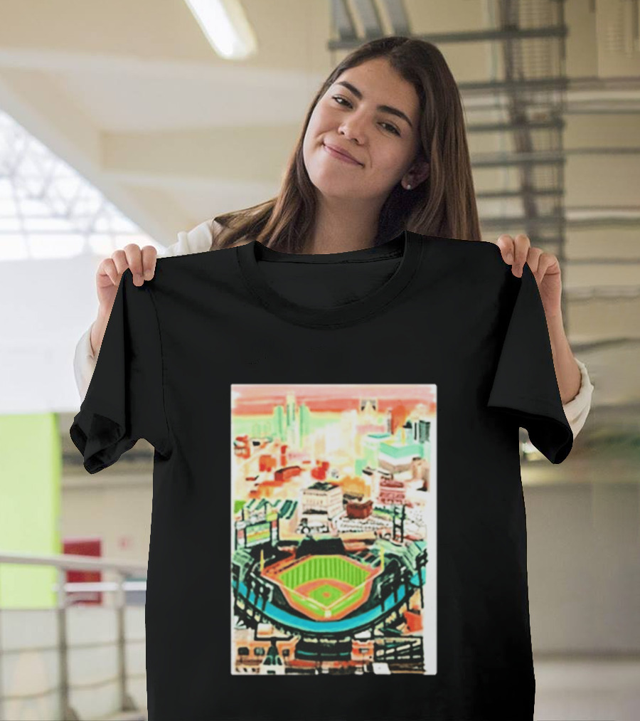 Comerica Park Detroit Skyline Baseball Art Sydney Finney T-Shirt