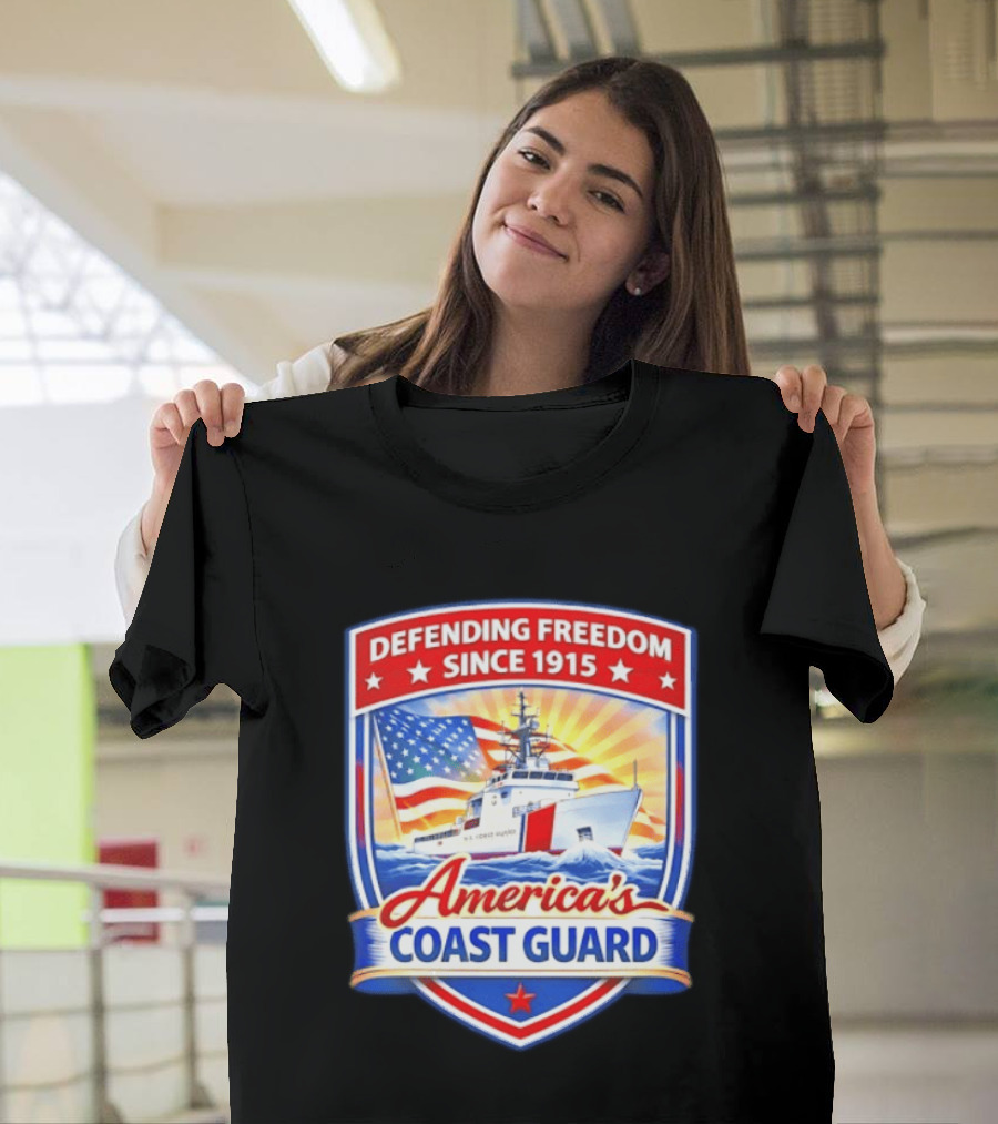 Defending Freedom Since 1915 America's Coast Guard US Flag Ship T-Shirt
