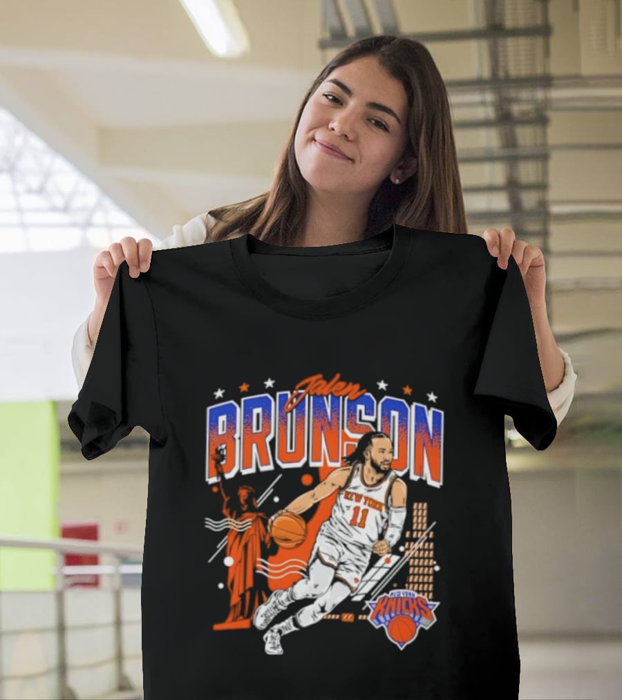 Jalen Brunson New York Knicks NBA Basketball Skyline Statue Of Liberty City Stars T-Shirt