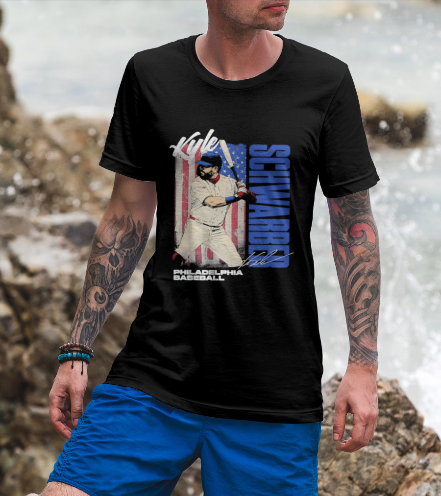 Kyle Schwarber American Flag Philadelphia Baseball T-Shirt