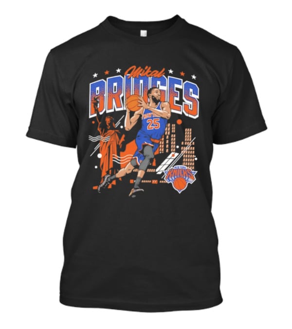 Mikal Bridges New York Knicks Basketball Skyline Statue Of Liberty T-Shirt