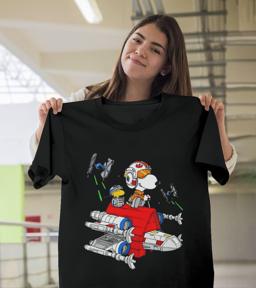 Snoopy X Wing Pilot Woodstock R2 D2 Star Wars Peanuts T-Shirt
