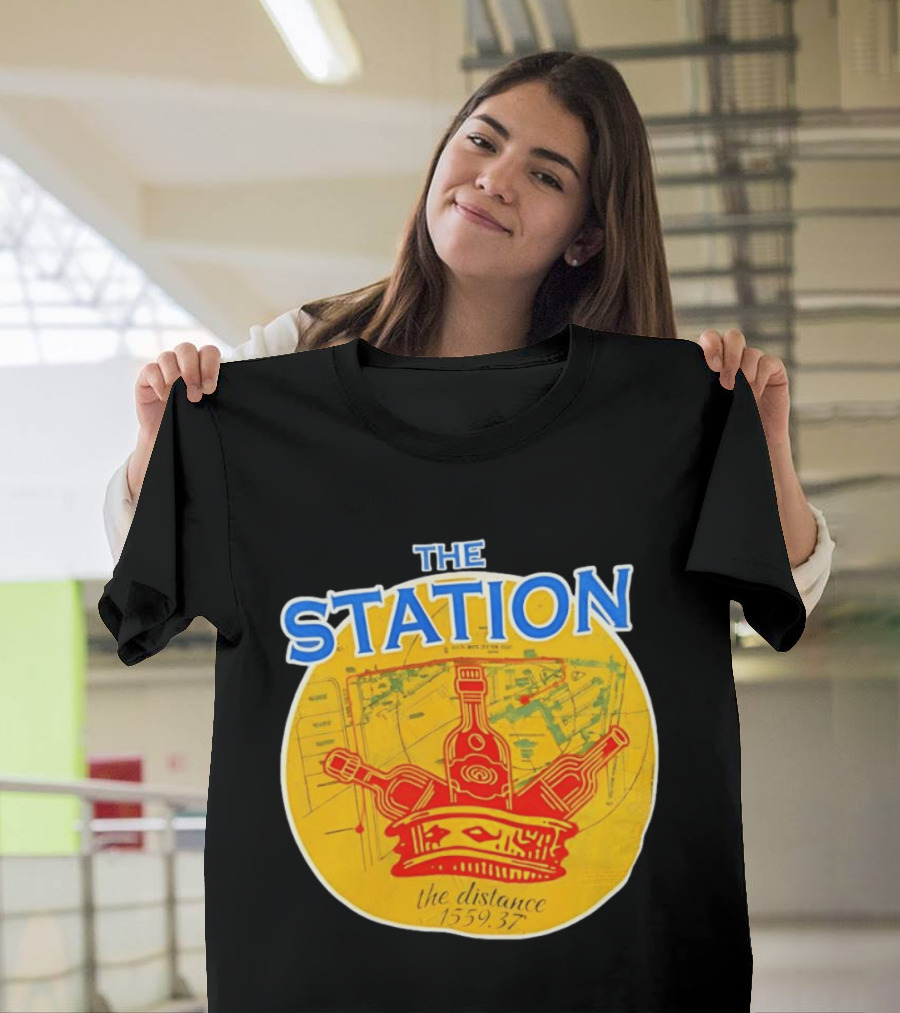 The Station The Distance 1559.37 Map And Bottles T-Shirt