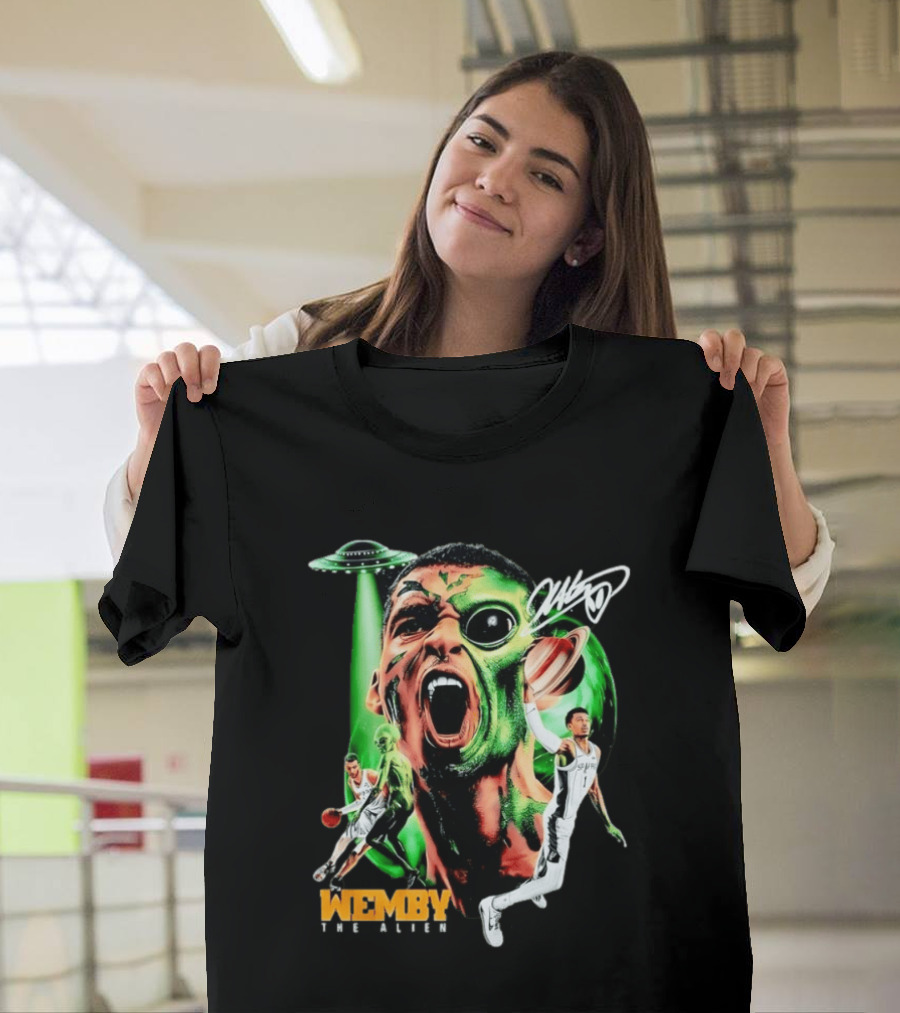 Wemby The Alien San Antonio Spurs NBA UFO Theme With Signature T-Shirt