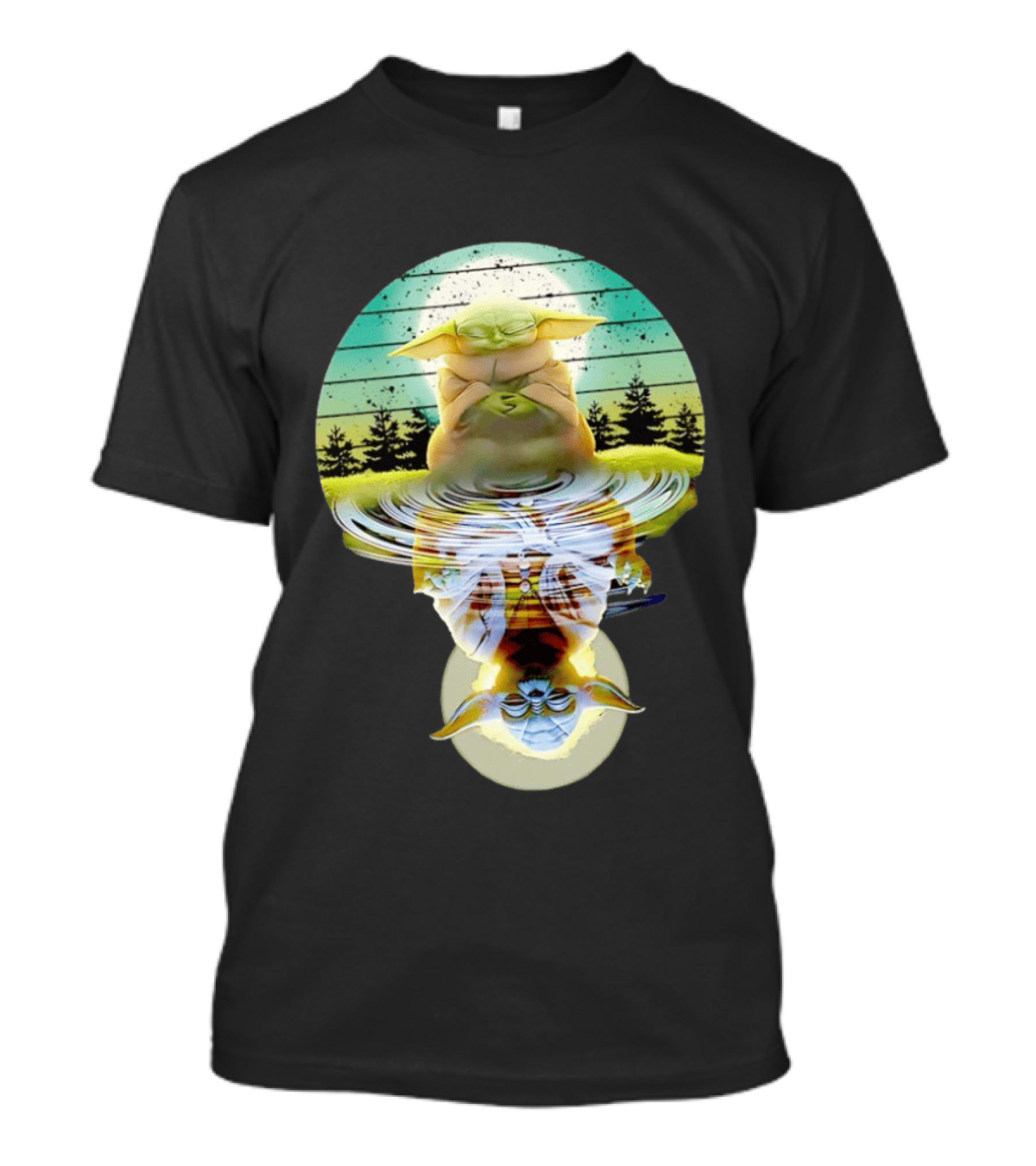 Baby Yoda Star Wars Meditation Forest Reflection Ripples T-Shirt