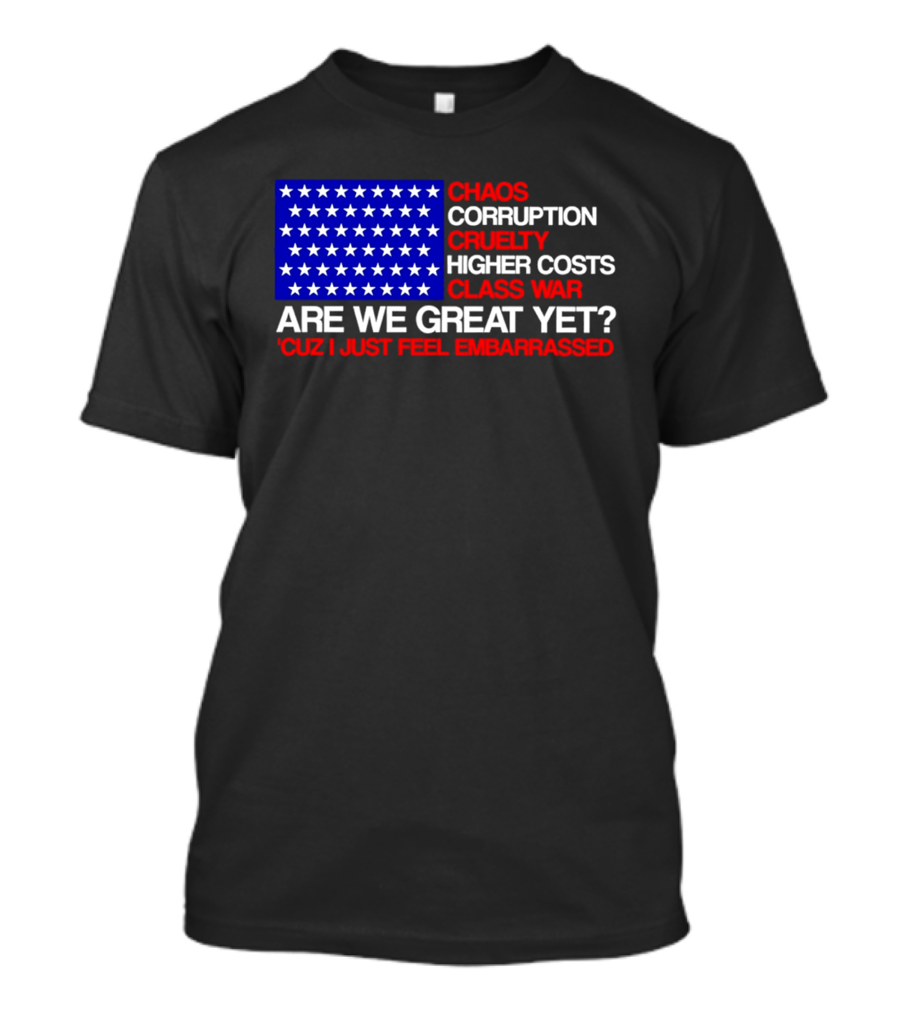 Chaos Corruption Cruelty Higher Costs Class War Are We Great Yet Flag Stars Cuz I Just Feel Embarrassed T-Shirt