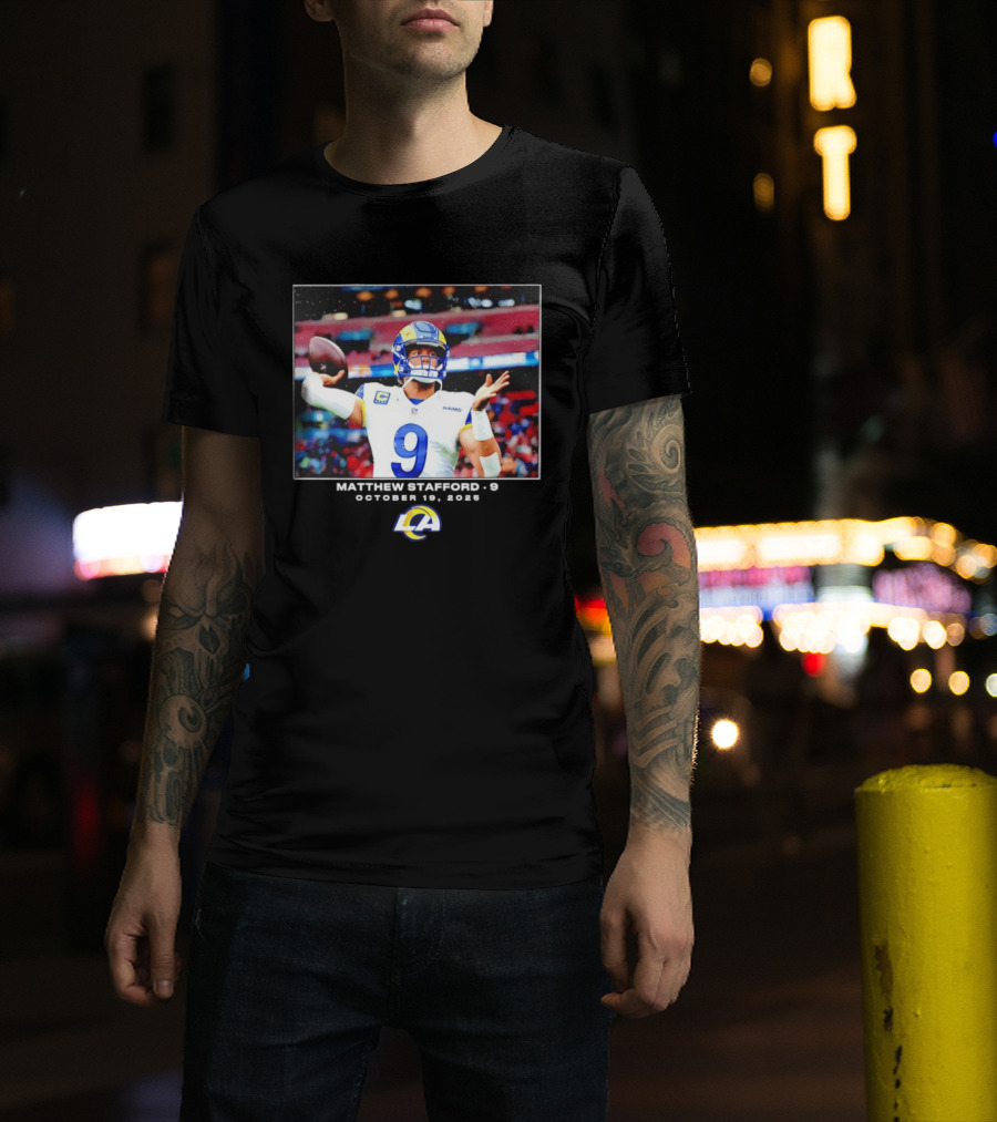 Los Angeles Rams Matthew Stafford Week 7 Action Photo With LA Rams T-Shirt