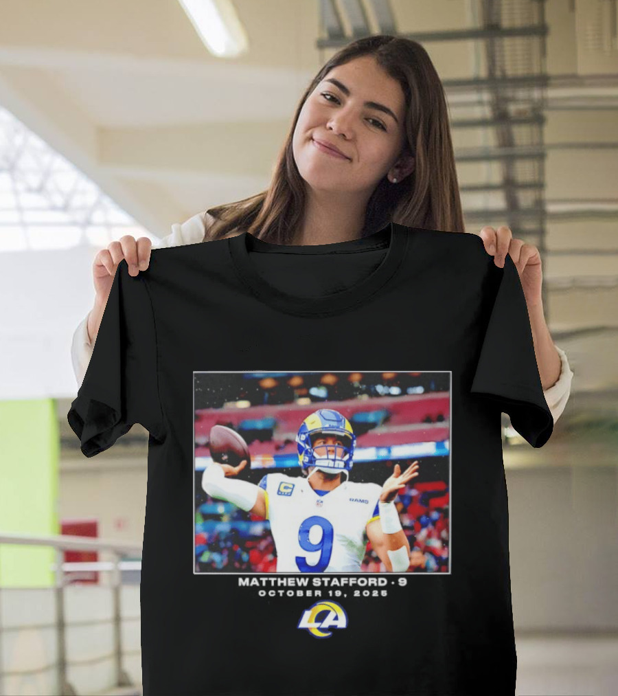 Los Angeles Rams Matthew Stafford Week 7 Action Photo With LA Rams T-Shirt