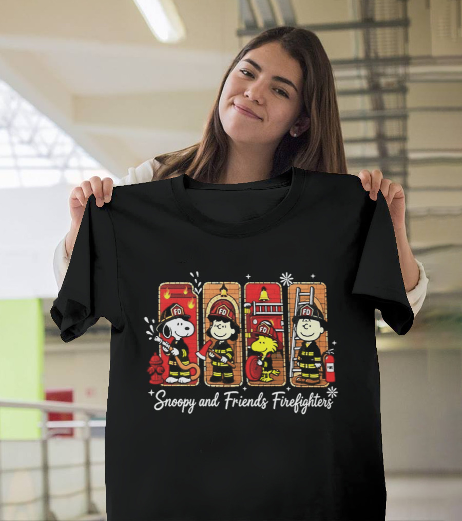 Snoopy And Friends Firefighters Lucy Woodstock Charlie Brown Peanuts T-Shirt