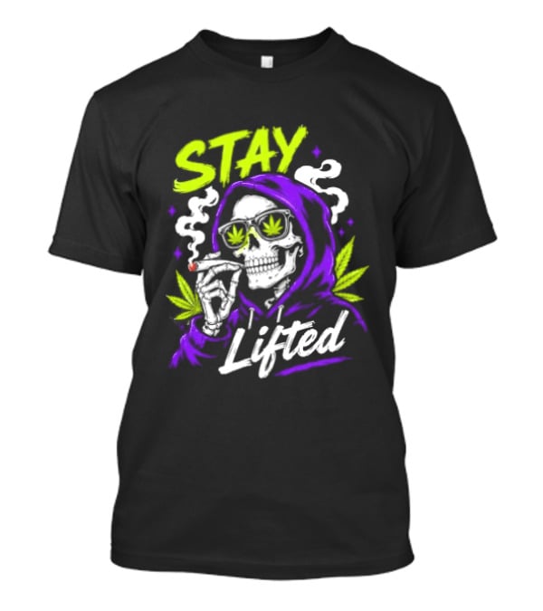 Stay Lifted Skeleton Smoking Weed Vapor Clouds Psychedelic T-Shirt