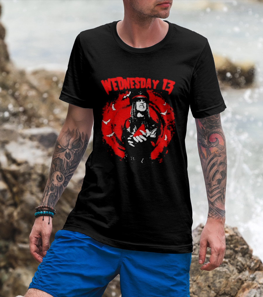 Wednesday 13 Devil Made Me Do It Horror Gothic Bats T-Shirt