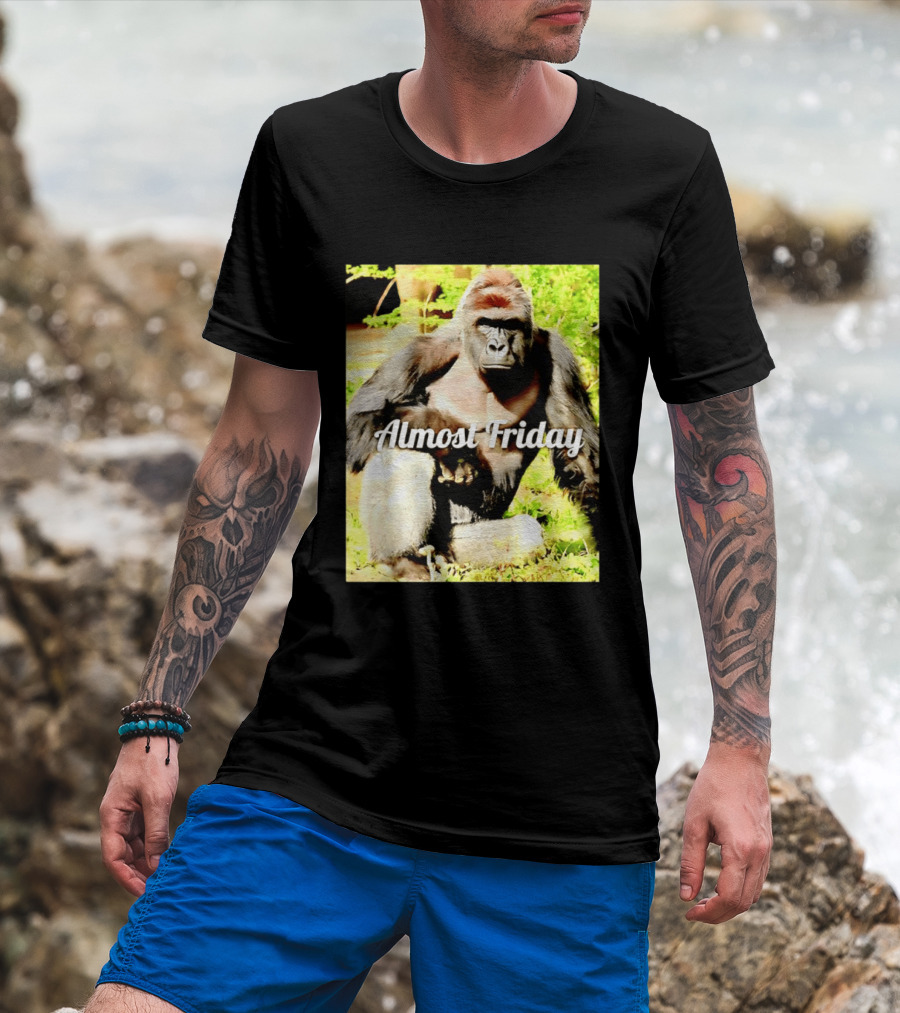 Almost Friday Gorilla Relaxing In Nature T-Shirt
