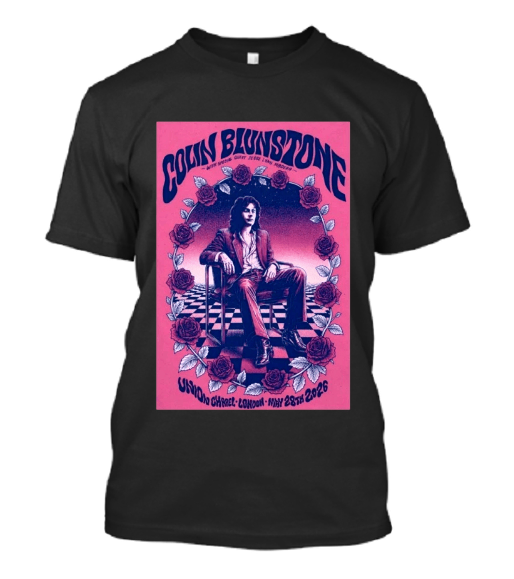 Colin Blunstone Union Chapel London May 28th 2026 With Special Guest Jesse Lynn Madera Roses And Stage Checkerboard T-Shirt