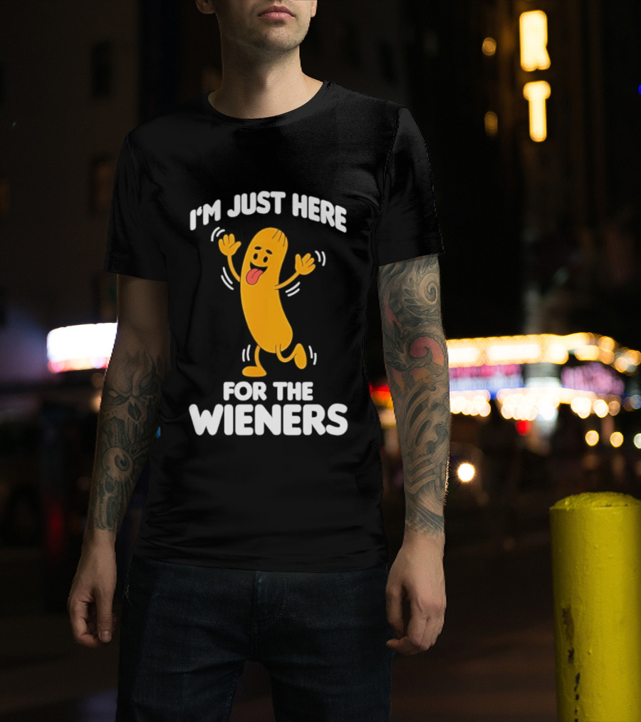 Dancing Hot Dog Sausage Food Party I'm Just Here For The Wieners T-Shirt