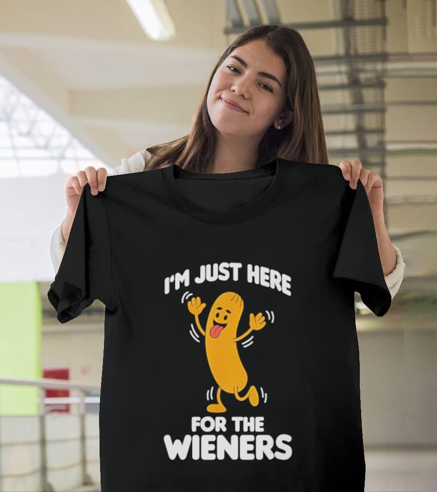 Dancing Hot Dog Sausage Food Party I'm Just Here For The Wieners T-Shirt