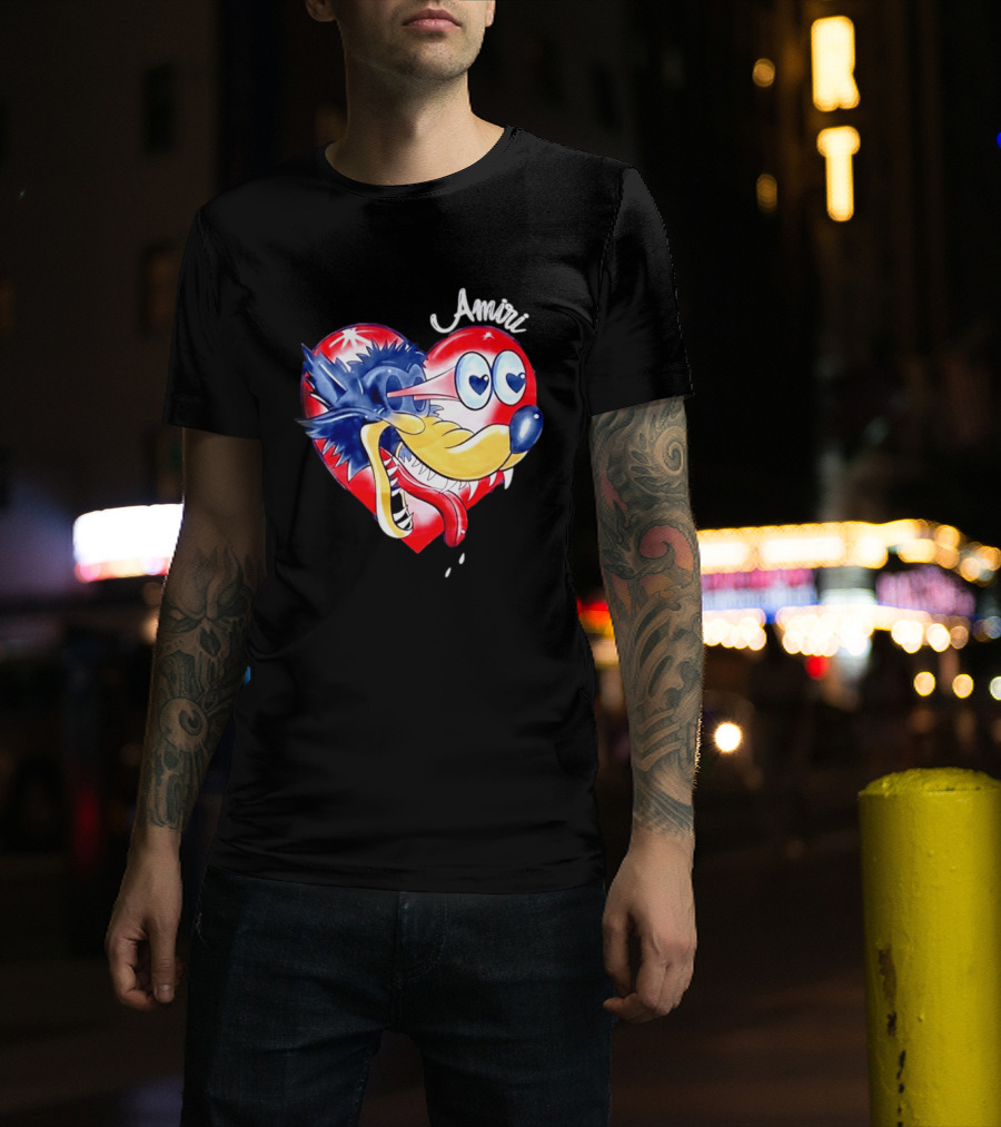 Heart Wolf Amiri Iconic Pop Art Style Fusion T-Shirt