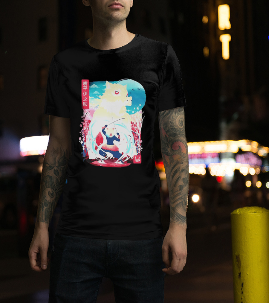 Inosuke Hashibira Boar Head Demon Slayer Anime Cherry Blossom Scene T-Shirt