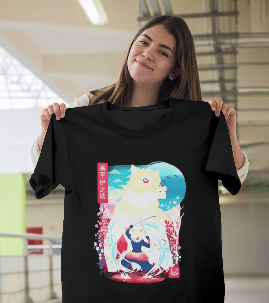 Inosuke Hashibira Boar Head Demon Slayer Anime Cherry Blossom Scene T-Shirt