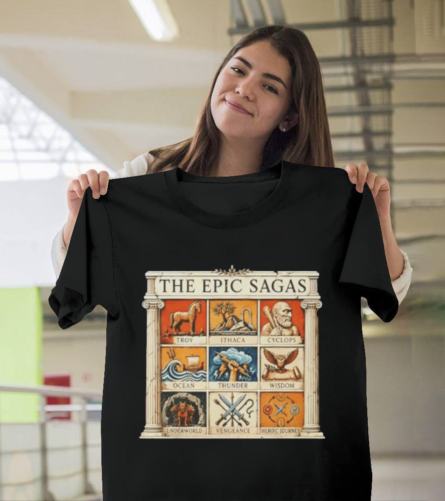 The Epic Sagas Odysseus Trojan War Ocean Thunder Underworld Cyclops Vengeance Heroic Journey T-Shirt