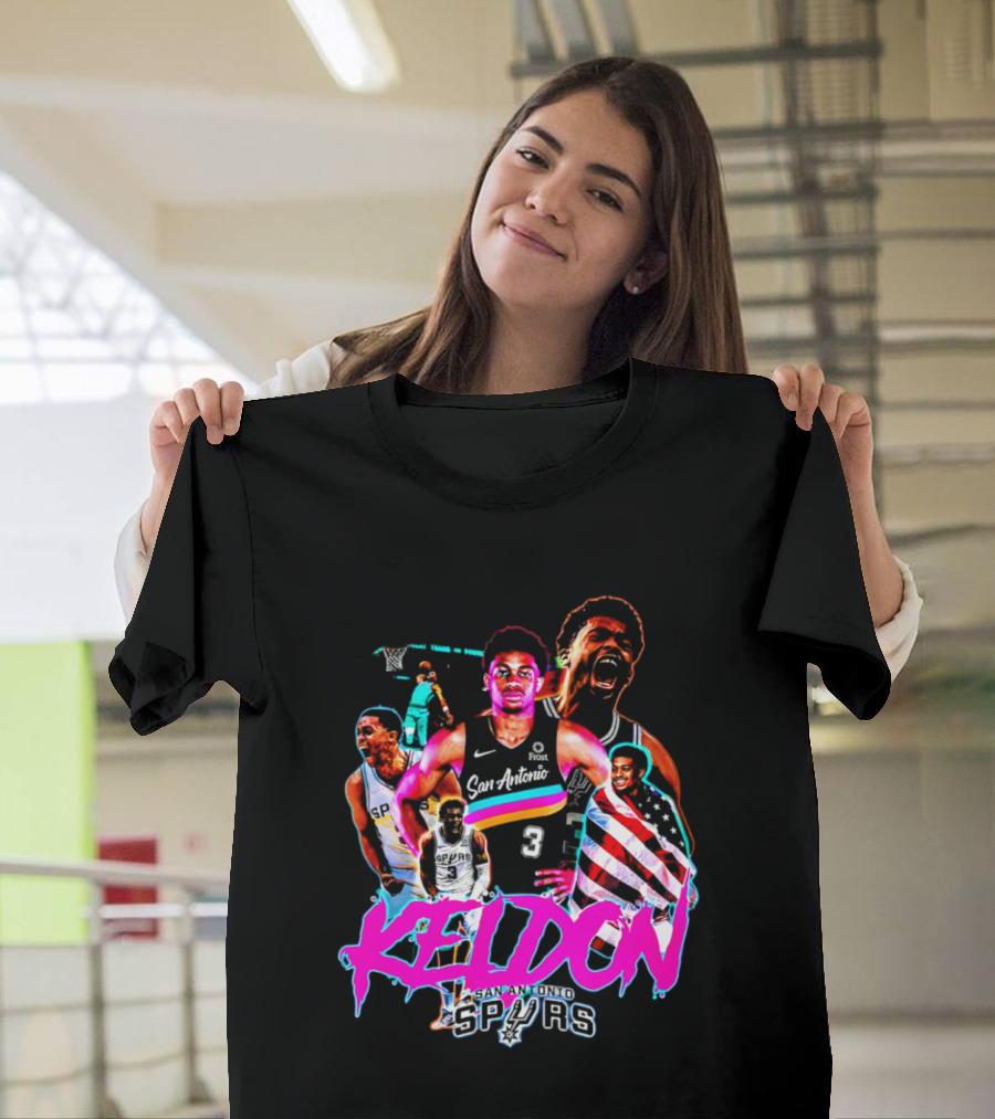 San Antonio Spurs Keldon Johnson Collage Vibrant Basketball Player T-Shirt