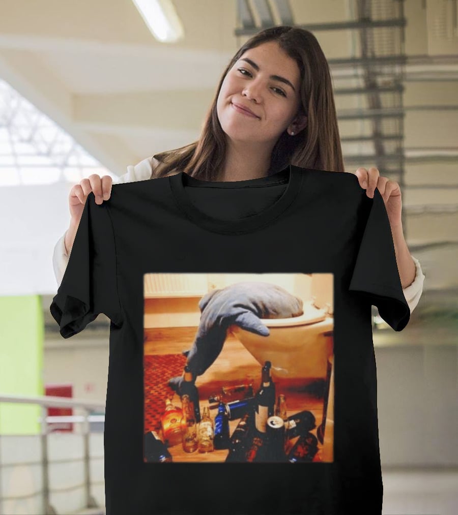 Shark Over Toilet With Alcohol Bottles Party Aftermath T-Shirt