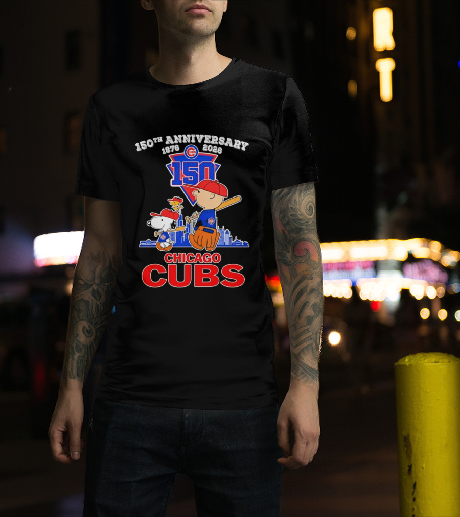 Snoopy Charlie Brown Woodstock Chicago Cubs 150th Anniversary 1876 2026 MLB 150 T-Shirt