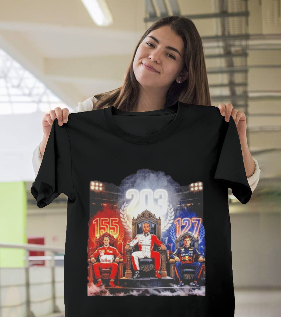 Michael Schumacher Lewis Hamilton Max Verstappen F1 155 203 127 Racing Legends T-Shirt