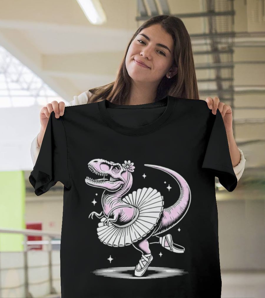 Tyrannosaurus Rex Pink Ballerina Tutu Pointe Shoes Dancing T-Shirt