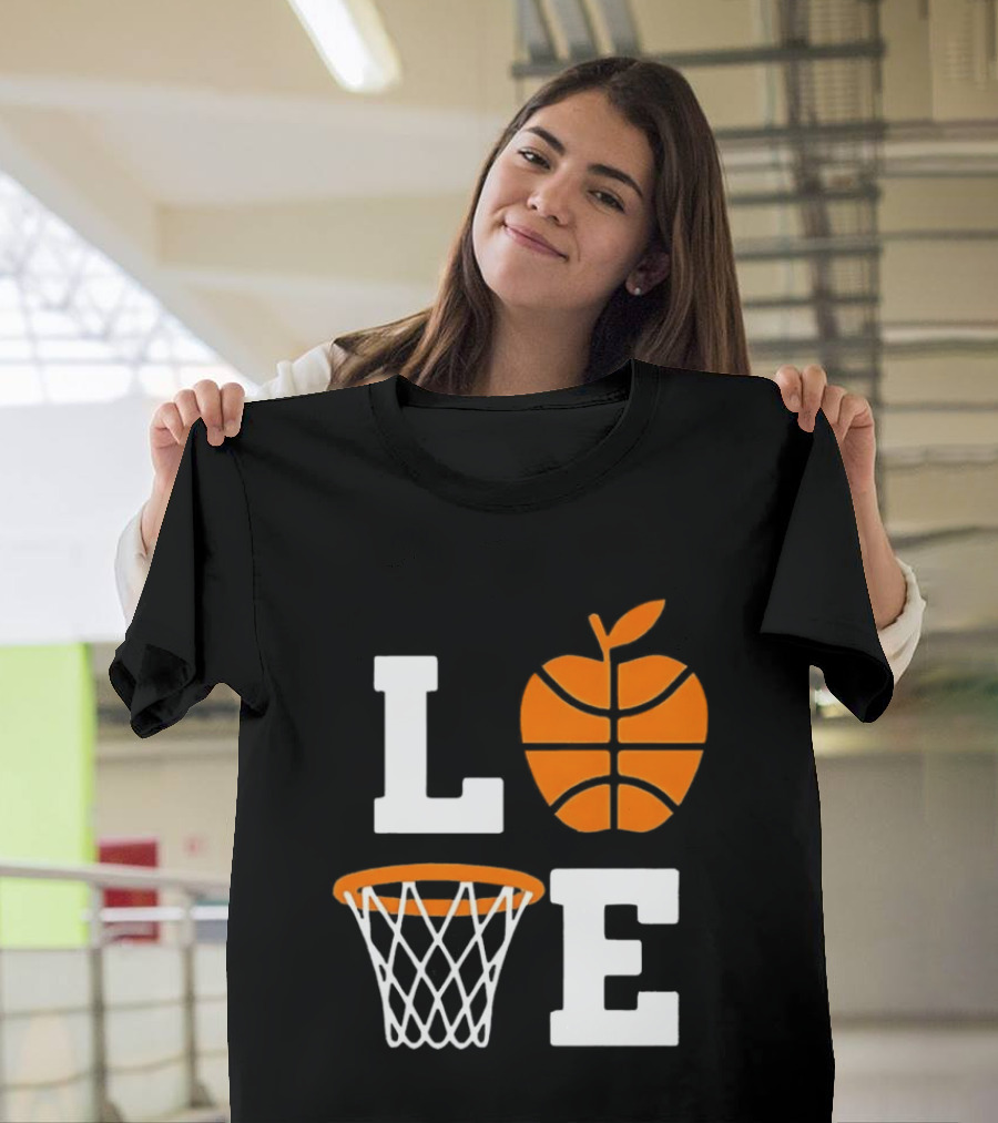 Love Apple Basketball Net Coach Teacher Player School Court Gameday T-Shirt