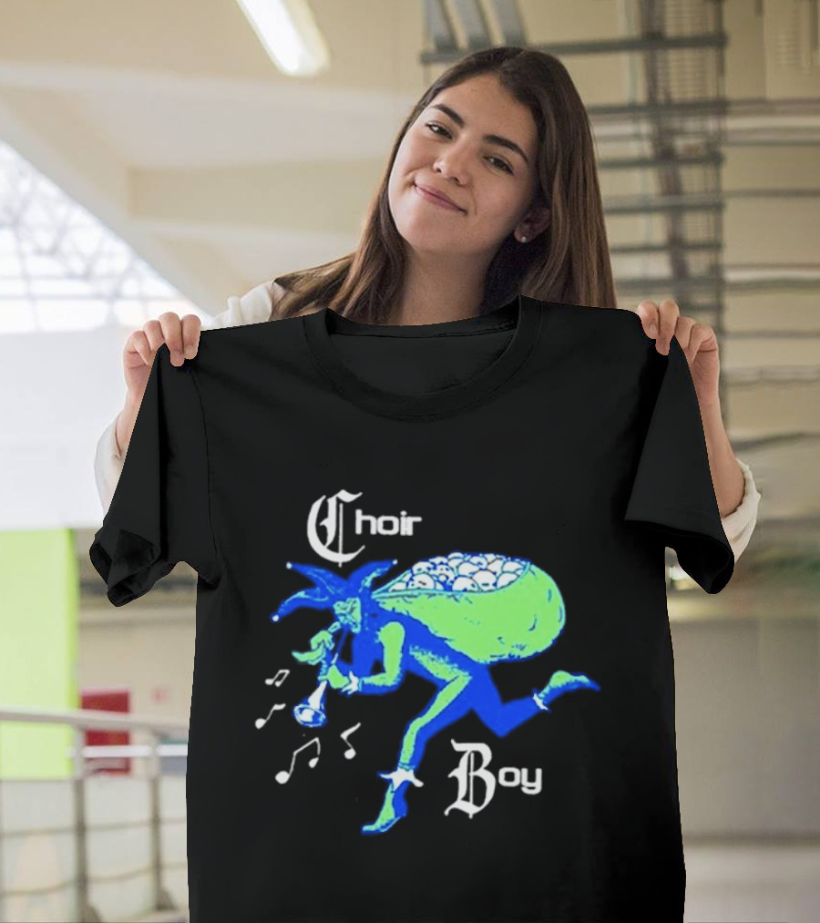 Choir Boy Running Jester With Bag Of Bones And Musical Notes T-Shirt
